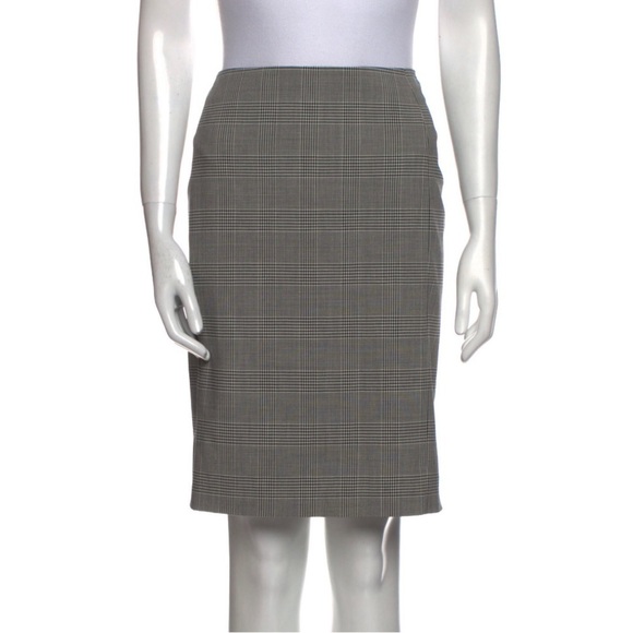 Piazza Sempione Plaid Houndstooth Virgin Wool Knee-Length Pencil Skirt IT40 US4 - Picture 1 of 12